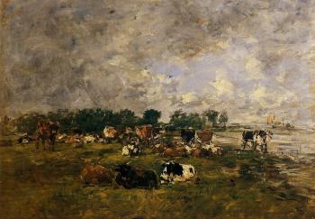 Eugene Boudin : Cows in a Field II